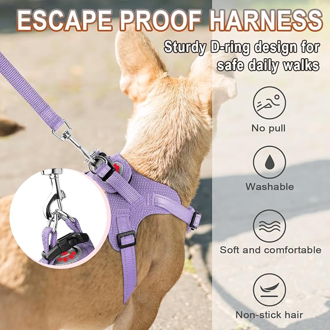 BARKBAY Dog Harness, Reflective Adjustable Puppy No Pull Harness, Breathable Soft for Small and Medium Dogs, Violet Purple, XXS