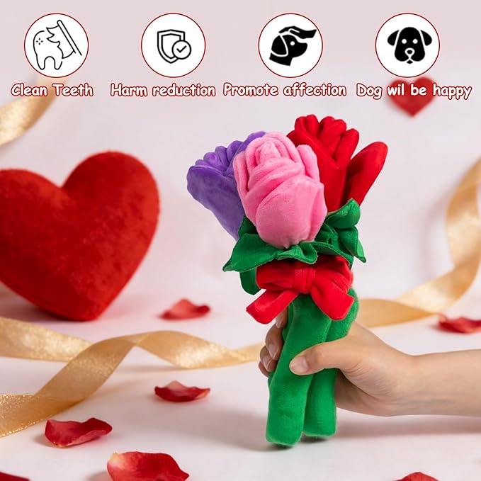 Hollypet Soft Squeaky Dog Toys, Plush No - Mess Chew Toys for Small and Medium Dogs and Non-Aggressive Chews, Puppy Teeth Cleaning Chew Toys, Roses