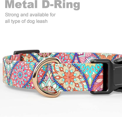 Rnivvi Dog Collar for Medium Dogs, Cute Heavy Duty Adjustable Puppy Collar with Quick Release Buckle for Boy Girl & Female, Pet Accessories for Walking Running, M Length 1" Width, Beautiful Mandala