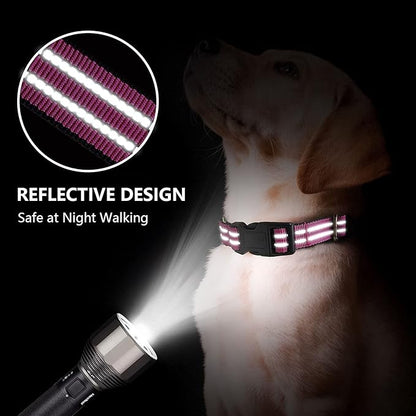 Hikiko Martingale Dog Collars Reflective Nylon Dog Collar with Quick Release Buckle Adjustable Training No Slip Dog Collar (Small, Pink)