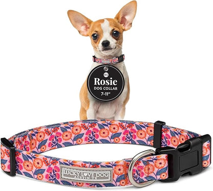 Lucky Love Dog - Adjustable Dog Collar with Easy Click Buckle for Small Ones, Durable, & Comfortable for Male & Female Dogs, Pet Collar for Puppies & Adult Dogs - Rosie, XS