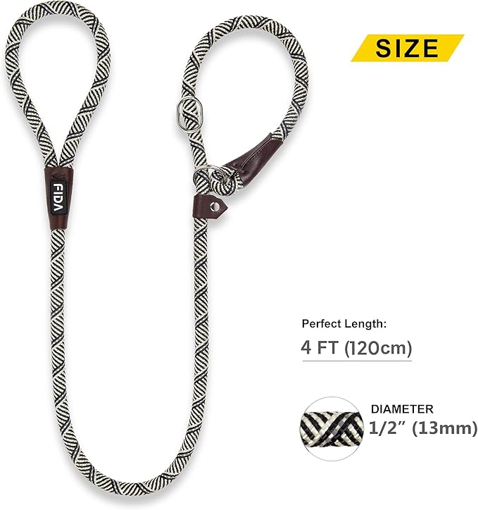 Fida Slip Leads for Dogs, 4 FT x 1/2" Dog Leash Heavy Duty Comfortable Strong Rope Lead for Large, Medium Dogs, No Pull Pet Training Leash with Highly Reflective, Grey