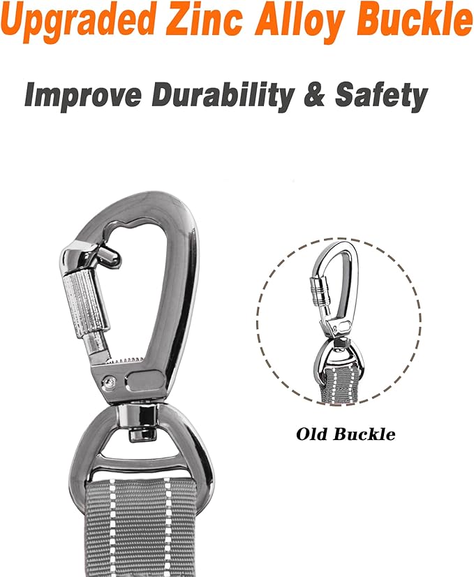 AUBELL Tactical Dog Leash Heavy Duty,4-6ft Reflective Strong No Pull Bungee Leash for Medium Large Dogs with Comfortable Padded Double Handle,Car Seat Belt,360 Degree Rotating Carabiner,Grey