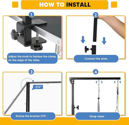 Adjustable Dog Grooming Arms with Anti-Slip Powerful Metal Clamp,Portable Pet Grooming Arm for Table with 1 Loop Noose & Two No Sit Haunch Holder,Grooming Restraint for Small Medium Dogs/Cats at Home