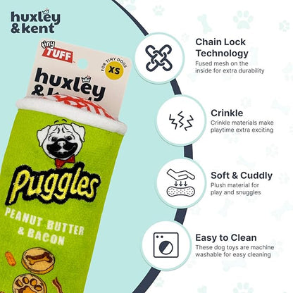 Huxley & Kent Funny Dog Toy w/Squeaker – Power Plush Squeaky Dog Toys for Small Dogs – Durable Small Stuffed Animal for Indoor Play & Fetch - Tiny Tuff Puggles Can