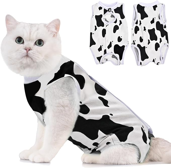 Avont Cat Recovery Suit - Kitten Onesie for Cats After Surgery, Cone of Shame Alternative Surgical Spay Suit for Female Cat, Post-Surgery or Skin Diseases Protection -Cow(S)