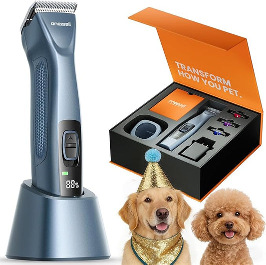 oneisall Professional Cordless Dog Clippers for Groomers, Heavy-Duty Dog Clippers for Thick Long Hair Doodle Poodle, 2-Speed Upgrade Motor, Detachable Batteries, Carbon Steel Blade