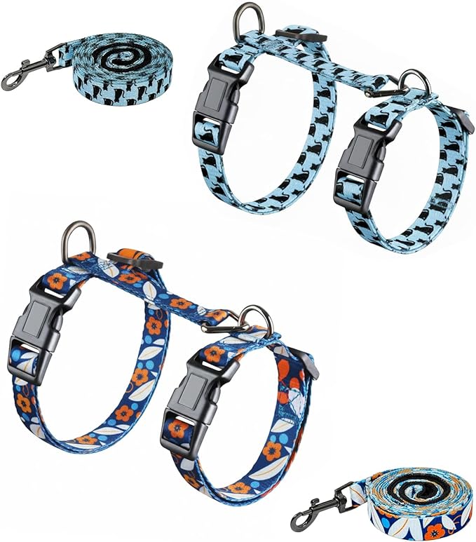 Halypet 2-Pack Cat Harness and Leash Set, Escape Proof 3-in-1 Adjustable Harness for Cats, Soft Lightweight, Easy On & Control for Walking, Travel & Outdoor Use, Medium (Navy & Blue)