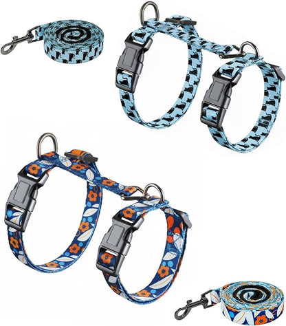 Halypet 2-Pack Cat Harness and Leash Set, Escape Proof 3-in-1 Adjustable Harness for Cats, Soft Lightweight, Easy On & Control for Walking, Travel & Outdoor Use, Small (Navy & Blue)