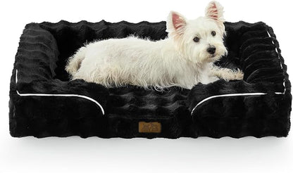 COZY KISS Orthopedic Dog Bed for Large Medium Size Dog, Soft and Warm Faux Fur Sofa for Pet Up to 75 lbs, Foam Bolster Anti-Slip Couch with Washable Removable Cover, L 36x27x6.5 inch, Black
