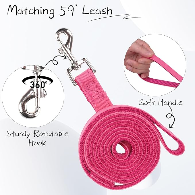 BINGPET Dog Harness Leash Set,Adjustable No Pull Step in Dog Harness,Stylish Denim Puppy Harness for Small and Medium Dogs Easy Walk Training Running(Pink,S)