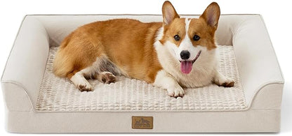 COZY KISS Orthopedic Large Dog Beds, Bolster Pet Couch with Waterproof Lining, Egg Crate Foam Sofa for Pets Up to 65 lbs, U-Shaped, 36x27x6.5 inch, Beige
