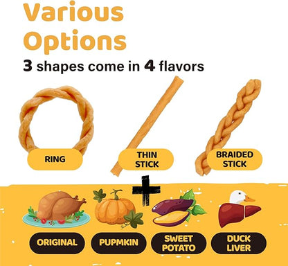 iPaw Turkey Dog Treats, All Natural Human Grade Dog Treat, Suitable for Training chew, US Sourced Raw Material, Hypoallergenic, Rawhide Alternative, Braided Stick (Pumpkin)