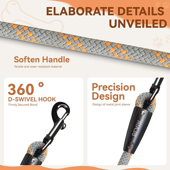 Solpaw Heavy Duty 4 FT Long Nylon Leash with Adjustable, Durable & Comfortable Leash,Reflective Double Handles Lead for Control Safety Training，Dog Collars for Medium, Large Dogs