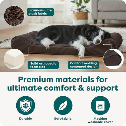 Furhaven Orthopedic Dog Bed for Large/Medium Dogs w/ Removable Washable Cover, For Dogs Up to 38 lbs - Ultra Plush Faux Fur & Suede Luxe Lounger Contour Mattress - Chocolate, Large
