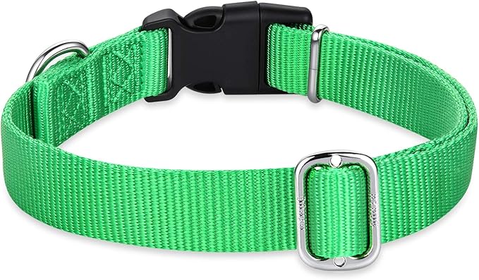 Hyhug Dog Collar for Large Dogs, Green Heavy Duty | Quick Release Nylon Buckle Collar, Adjustable & Durable Pet Supplies for Boy & Girl Dogs (Large, Lime Green)