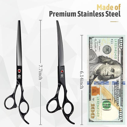 Dog Grooming Scissors Kit with Safety Round Tips, GLADOG Professional 5 in 1 Grooming Scissors for Dog and cat