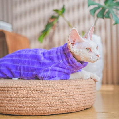 Turtleneck Sweater for Sphynx Cat Soft Coral Fleece Cat Clothes Thick Winter Warm Outfit Coat for Hairless Cats and Small Dogs Apparel with Sleeves (Purple, XL (9-13 lbs))