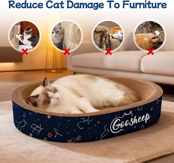 Goosheep 4PSC Cat Scratcher Cardboard 4-in1 Cat Bed Scratching Post for Indoor Cats Oval Corrugated Cardboard Bed Cats Scratching Board