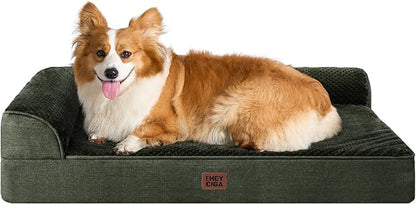 EHEYCIGA Large Dog Bed Memory Foam for Crate, Orthopedic Dog Bed Large Size Dogs with Washable Removable Cover, Waterproof Pet Sofa Couch with Nonskid Bottom, 35x22x6, Dark Green
