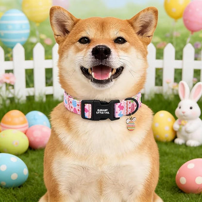 Elegant little tail Easter Dog Collar,Pink Bunny Print Spring Pet Collars Dog Cotton Soft Sturdy Puppy Collars Female or Male Adjustable Collar for Small Medium Large Dogs
