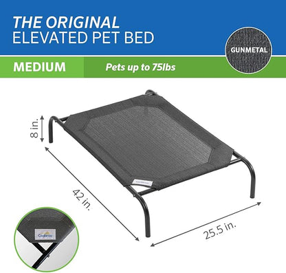 Coolaroo Original Elevated Dog Bed - Breathable Off-The-Ground Pet Bed with Cooling Fabric, Joint Relief & Moisture-Resistant Fabric, 100% Recyclable, Easy Clean, Gunmetal, Medium