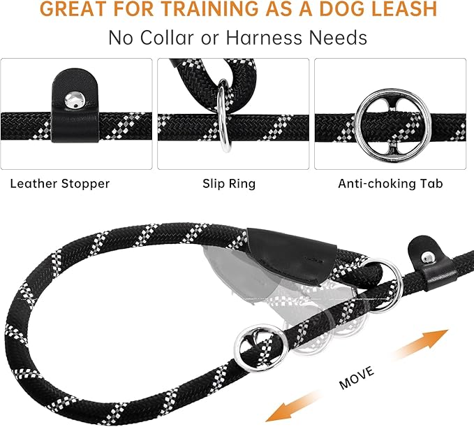 Slip Leads Dog Leash - 4/5/6/8/10 FT Heavy Duty Training Leashes - Reflective & Comfortable Handle for Small Medium Large Dogs (1/2''- 8FT, Orange)