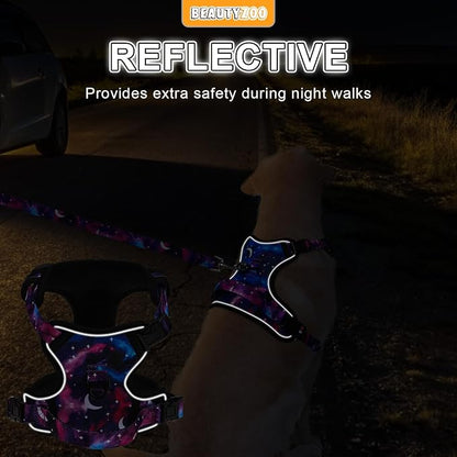 BEAUTYZOO No Pull Dog Harness and Leash Set for Large Dogs, Adjustable Dog Vest Harnesses with 2 Metal Leash Clips, Reflective Oxford No Choke Escape Proof Step in Pet Vest with Handle, Purple L