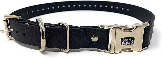 Sparky Pet Co - Apollo ECollar Replacement Strap - Dog Collar - Waterproof Biothane - Adjustable - Double Buckle - Quick Snap Metal Clasp - for Invisible Fence Systems - 1" x 30"(Black)