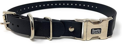 Sparky Pet Co - Apollo ECollar Replacement Strap - Dog Collar - Waterproof Biothane - Adjustable - Double Buckle - Quick Snap Metal Clasp - for Invisible Fence Systems - 1" x 30"(Black)
