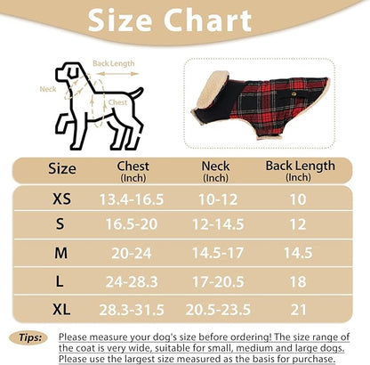 Preferhouse Winter Coat for Small and Medium Dogs, Puppy Plaid Jacket, Warm Coat for Cold Weather, Windproof Warm Dog Garments, Pet Thickened Outfits Indoor Outdoor, Red M