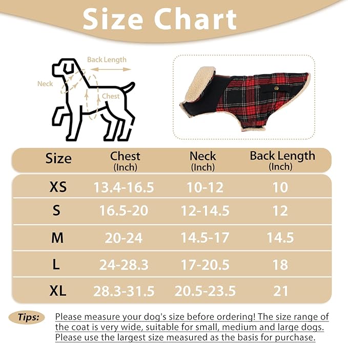 Preferhouse Winter Coat for Small and Medium Dogs, Puppy Plaid Jacket, Cotton Coat for Cold Weather, Windproof Warm Dog Garments, Pet Thickened Outfits Indoor Outdoor, Red XL