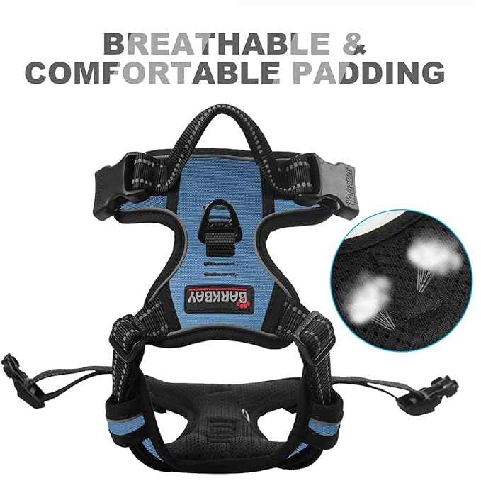 BARKBAY No Pull Dog Harness Front Clip Heavy Duty Reflective Easy Control Handle for Large Dog Walking(Navy,S)