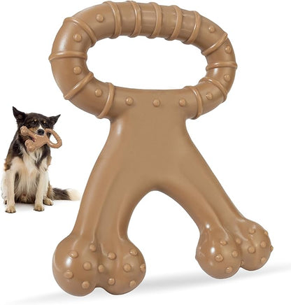 IPTPAS Durable Dog Chew Toy for Aggressive Chewers, Indestructible Nylon Bone with Beef Flavor, Dog Toy for Dental Care and Teeth Cleaning, Anxiety Relief for Small, Medium, and Large Dogs (Brown)