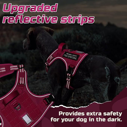 rabbitgoo Tactical Dog Harness for Large Dogs, No Pull Military Service Vest with Handle & Molle, Easy Control for Training Walking, Adjustable Reflective Straps, Rose Red, XL