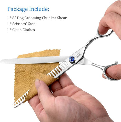 JASON 8" 26 Tooth Chunkers Shears for Dogs Ergonomic Cats Grooming Scissors Texturizing Blending Thinning Shear Pets Trimming Kit with Offset Handle Sharp Comfortable Scissor Christmas Gift