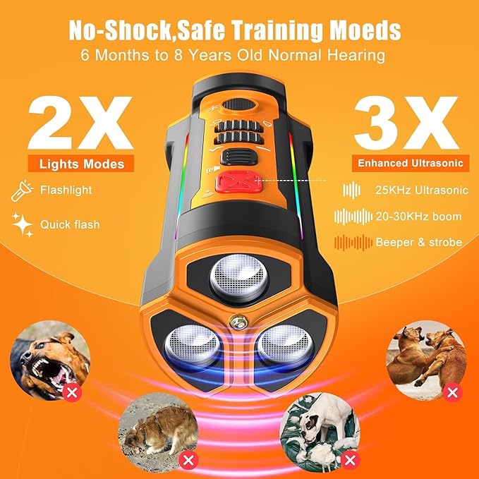 Chwwen Dog Bark Deterrent Devices 2025 Release Anti Barking Device for Dogs Barking Silencer in 55FT 3X Head Anti Bark Device with Flashlight &Party Flashlight Portable Training Tool