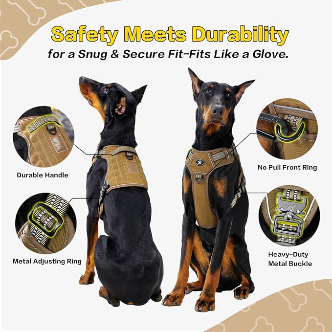 PawsPassion No Pull Dog Harness for Small Dog, Heavy Duty Tactical Adjustable Pet Harness, Voyager Service Walking Vest Harness with Easy Control Handle Ring Reflective Strip (Sandstone, S)