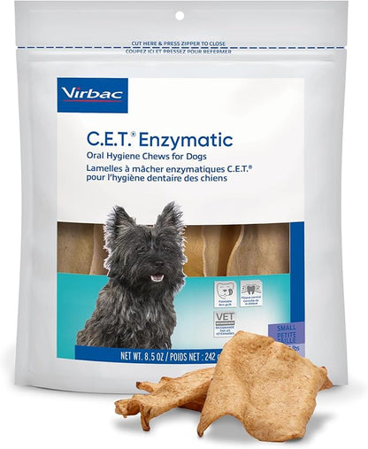 Virbac C.E.T. Enzymatic Oral Hygiene Chews for Small Dogs - Plaque & Tartar Control - Single Layer Beefhide with Exclusive Dual-Enzyme System & Tasty Chicken Flavor - Easy to Give Dog Dental Chew