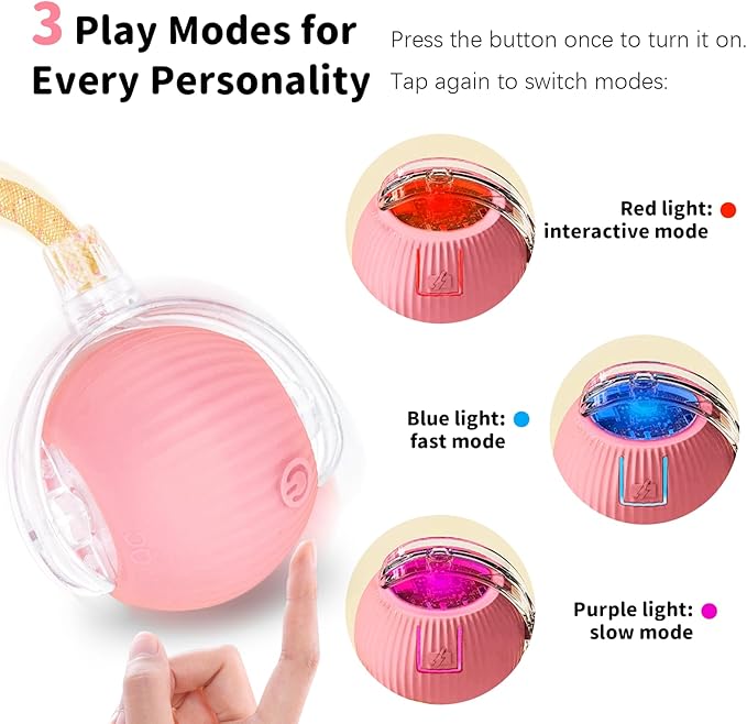 MAXTOOA Interactive Cat Toys for Indoor Cats Smart Automatic Ball Rolling for Bored Kitten Pet Upgraded Speedy Moving Chase Dogs Toy Pink Dragonfly