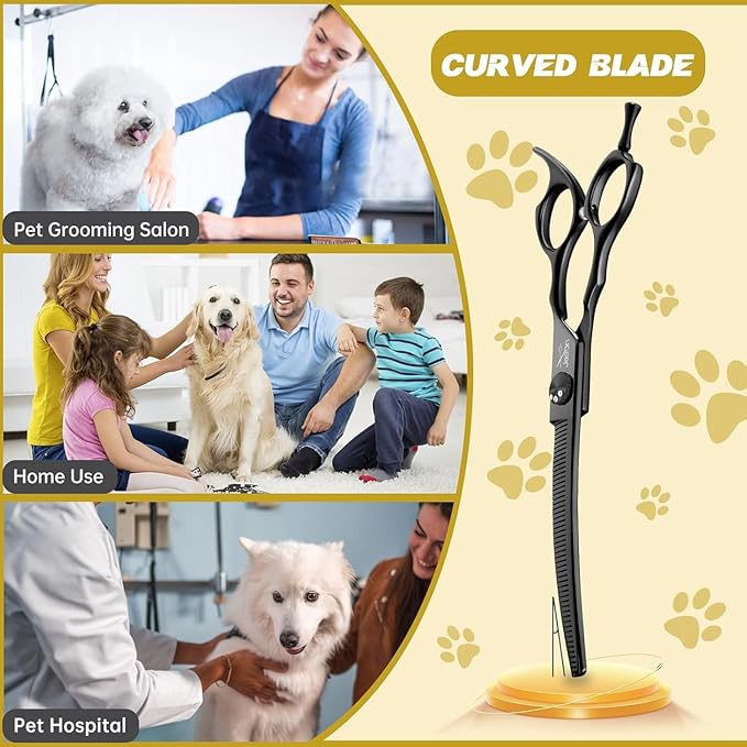 JASON Dog Thinners for Grooming - 7" Down-curved Blender Scissors, Japanese 440C Stainless Steel Dog Grooming Thinning Shears with Adjustable Screw Black