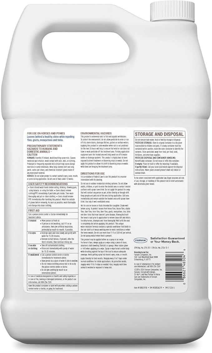 Farnam Tri-Tec 14 Fly Spray for Horses – Long-Lasting Insect Repellent Kills and Repels Flies, Gnats, Ticks & Mosquitoes, Conditions Coat – Up to 14 Days Protection – 128 oz