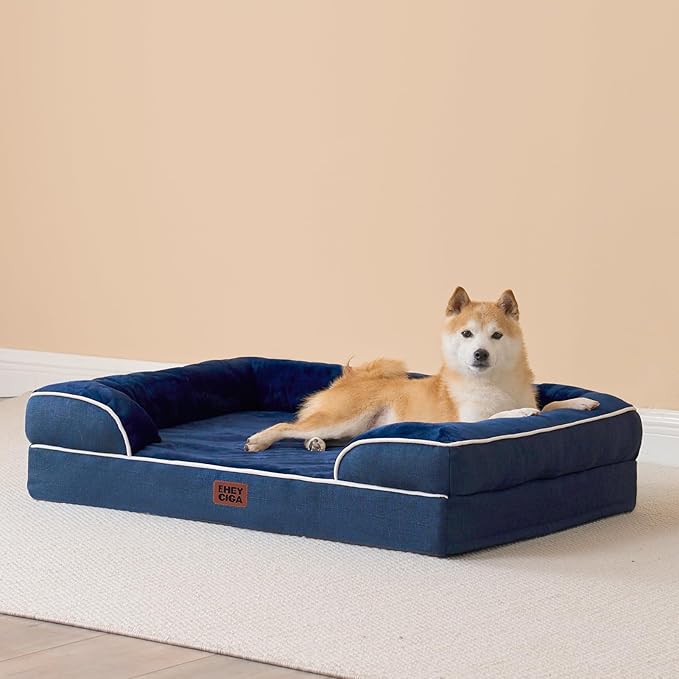 EHEYCIGA Orthopedic Dog Bed for Medium Dogs, Waterproof Memory Foam Medium Dog Beds with Sides, Non-Slip Bottom and Egg-Crate Foam Pet Couch Bed with Washable Removable Cover, Navy
