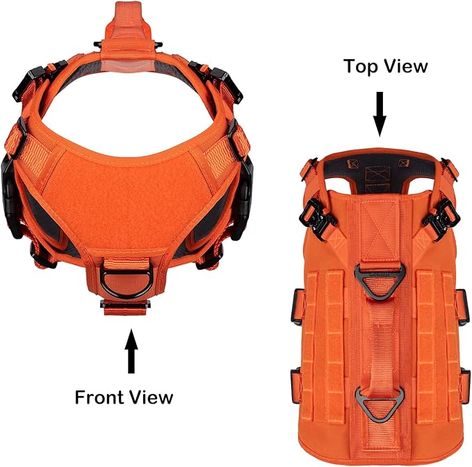 ICEFANG GN3 Tactical Dog Harness with 6X Buckle,Dog Molle Vest with Handle,3/4 Body, Hook and Loop Panel for ID Patch,No Pulling Front Clip (M (Neck 15"-22"; Chest 25"-31"), Safety Orange)
