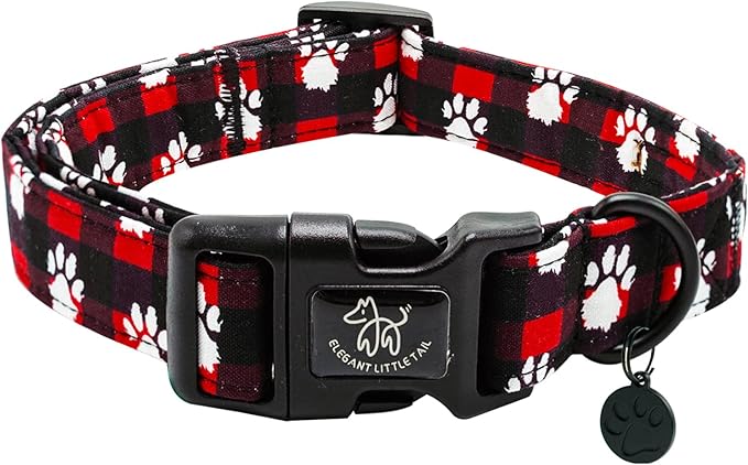 Elegant little tail Christmas Dog Collar, Pet Dog Collar Cotton Soft Plaid Winter Collars Holiday with Quick Release Buckle Pet Puppy for Large Dogs
