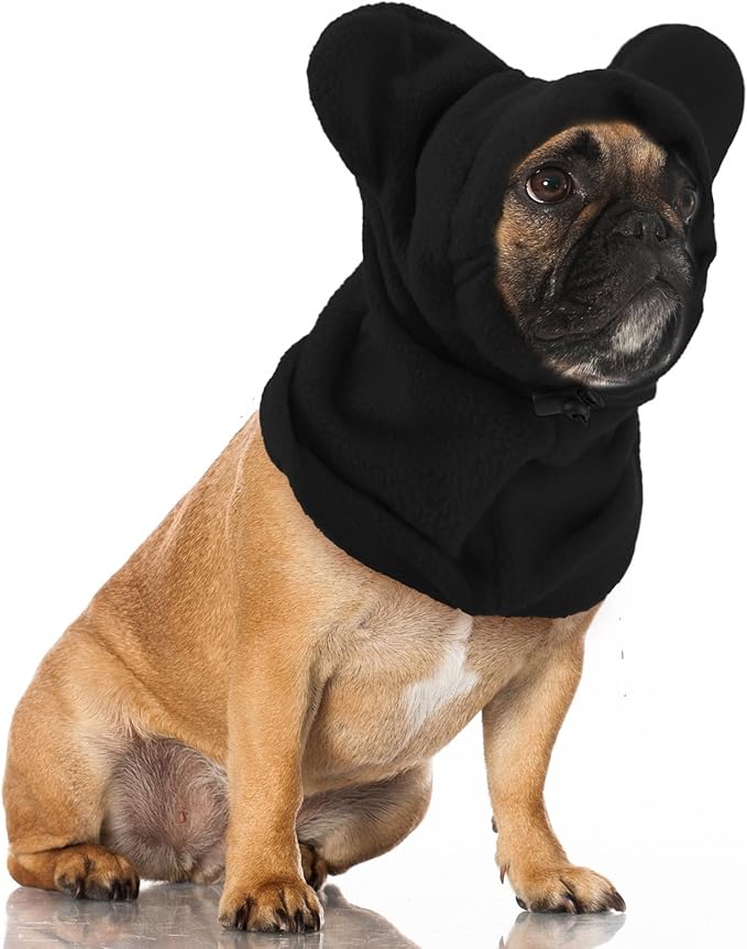 Clysee Winter Dog Hats Quiet Ears for Dogs Ear Muffs Pet Neck Warmer Scarf Hoodie Noise Protection Cover Beanie Head Wrap Costume for Pet Dog Cats(Black,XL)