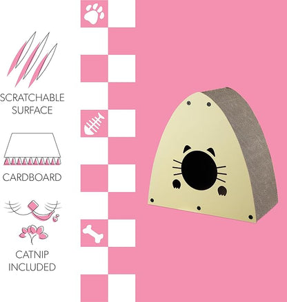 THE LICKER STORE CSR1006A Koko 19" Modern Cardboard Triangle Cat Cave Scratcher with Catnip, Almond