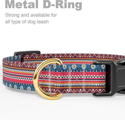 Rnivvi Dog Collar for Small Dogs, Cute Boho Heavy Duty Adjustable Puppy Collar with Quick Release Buckle for Girl & Female, Pet Accessories for Walking Running, S Length 3/4" Width, Geometric