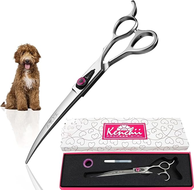 Kenchii Love Dog Grooming Scissors, Dog Scissors for Grooming, Professional Pet Grooming Scissors, Ergonomic & Comfortable (7.0" Curved)