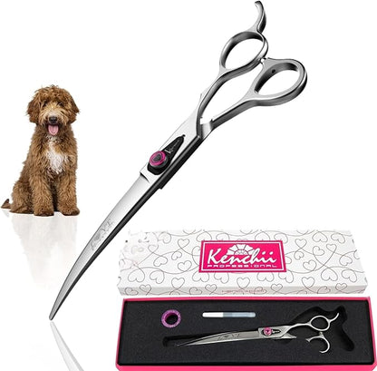 Kenchii Love Dog Grooming Scissors, Dog Scissors for Grooming, Professional Pet Grooming Scissors, Ergonomic & Comfortable (7.0" Curved)